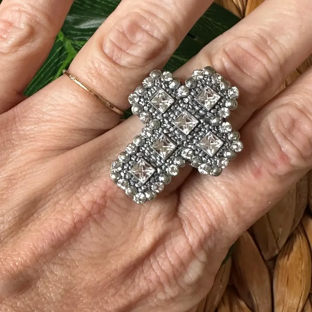 BOGO FREE CRYSTAL CROSS STRETCH RING